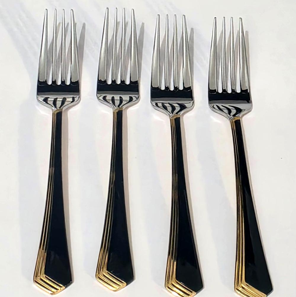 YAMAZAKI Patrick Ramona Black/Gold Stainless Salad FORKS Set of 4